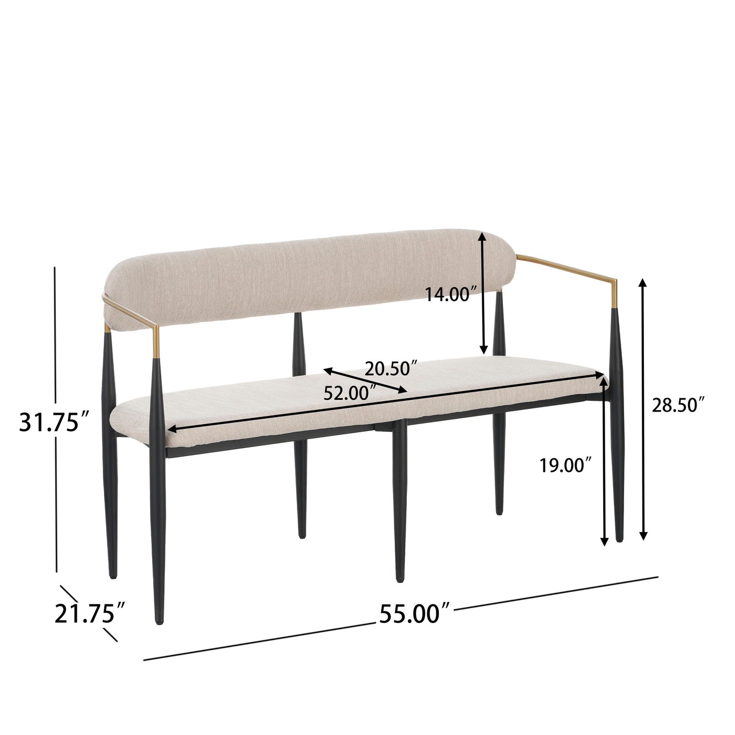 Modern Upholstered Loveseat Settee - Beige / Black / Gold
