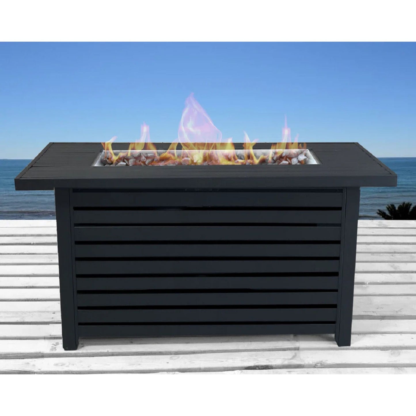 Casselton - Mesa para fogata de exterior de gas propano con tapa - Color negro
