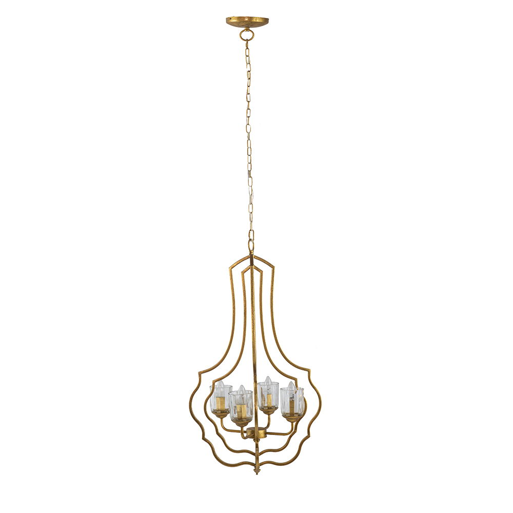 Lámpara colgante de metal de 4 luces con cadena ajustable para cocina (bombilla no incluida), color dorado
