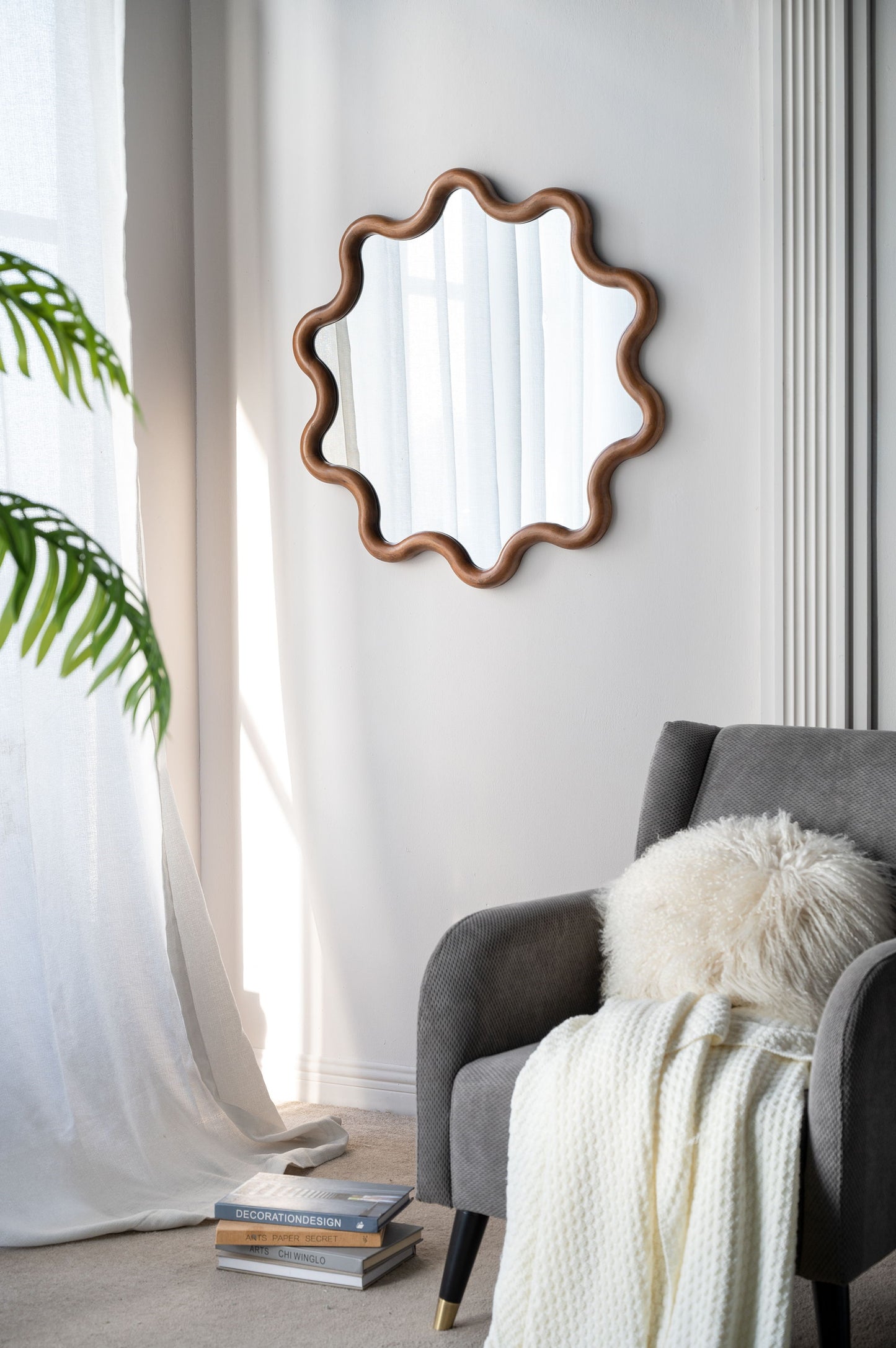 Espejo de madera con marco único, espejo de pared para sala de estar, dormitorio y entrada - Marrón