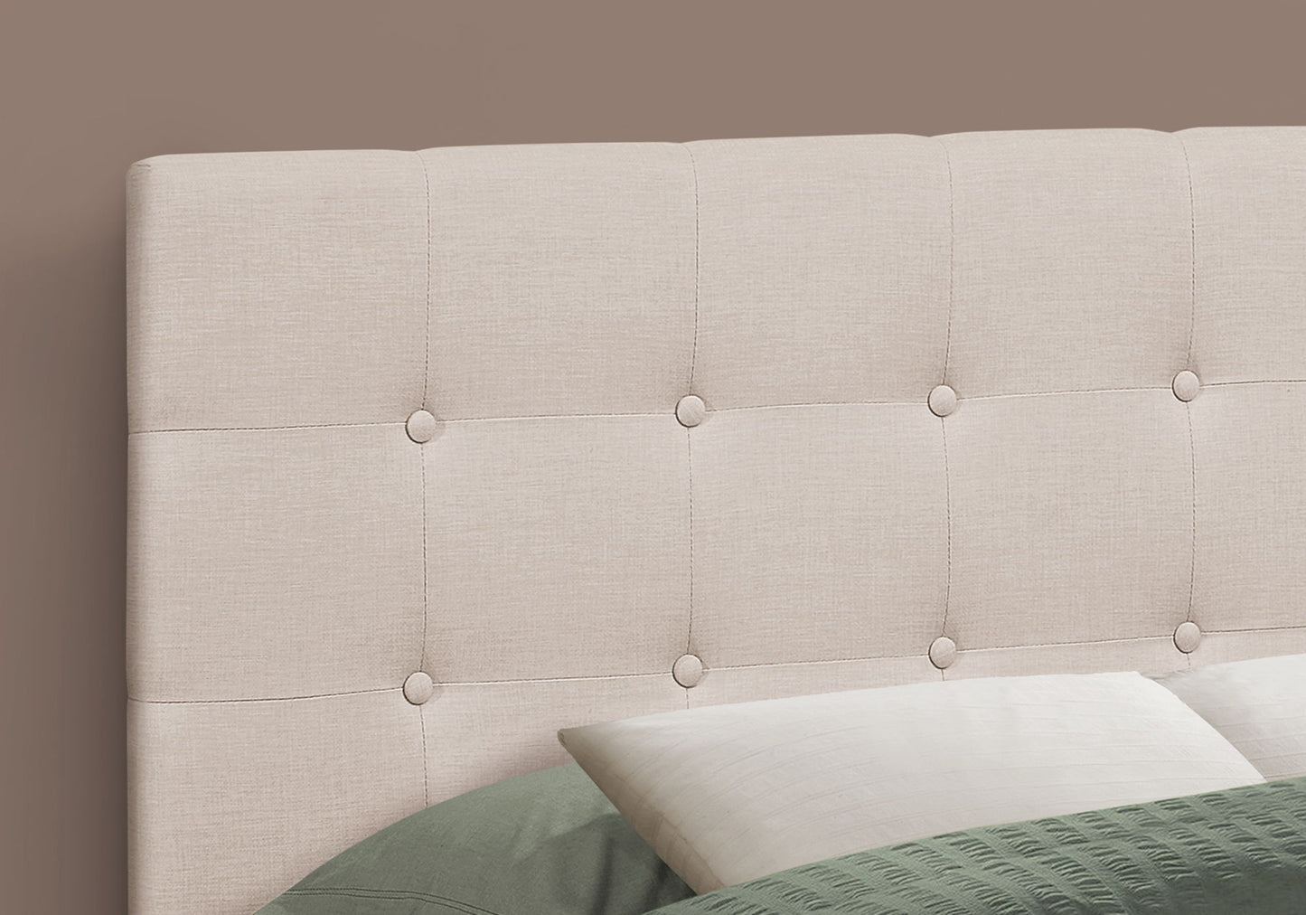 Cabecero de cama tapizado, tamaño completo, estilo transicional, beige