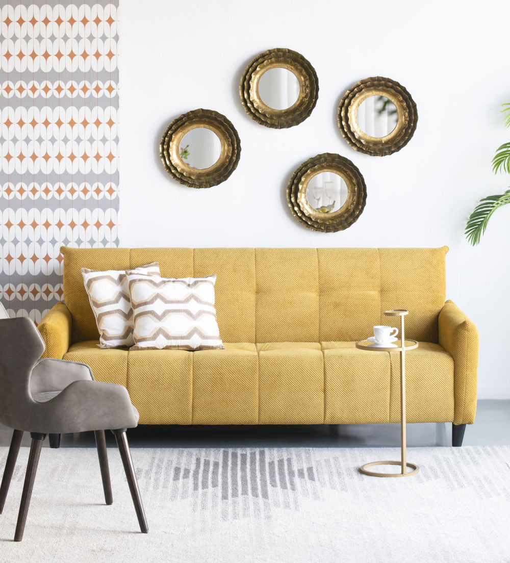 Espejo de pared redondo con marco de metal, espejo decorativo moderno de mediados de siglo para sala de estar - Dorado