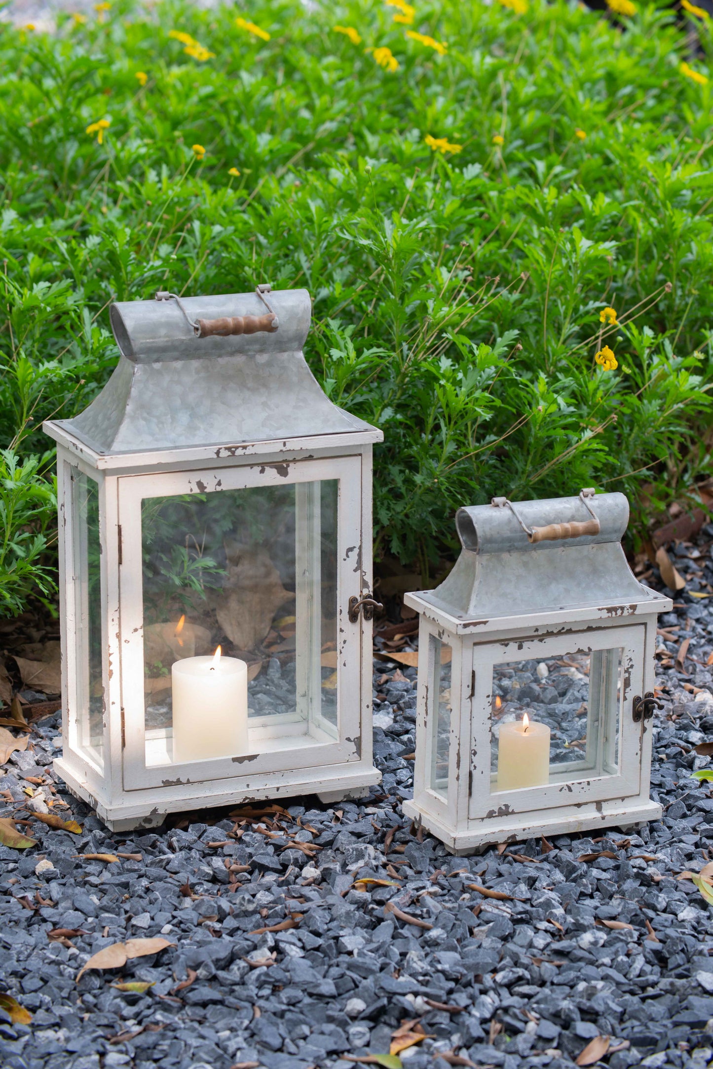 Farol de vela de madera decorativo, portafaroles para interiores y exteriores, hogar, jardín, boda - Blanco
