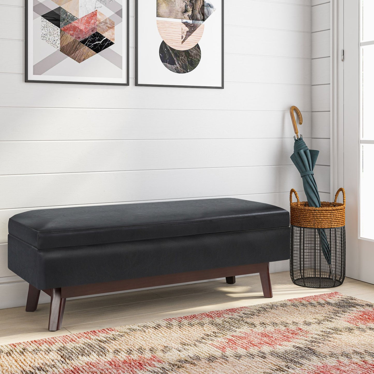 Owen - Otomana rectangular con espacio de almacenamiento - Negro medianoche
