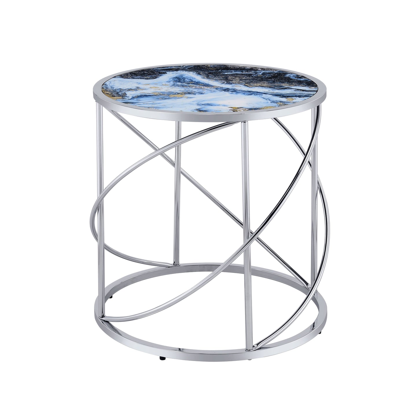 Lyda - Mesa auxiliar con estampado de mármol - Azul