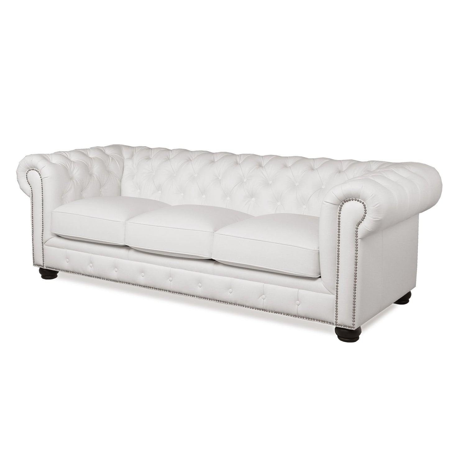 Sofá Chesterfield tradicional de cuero capitoné con diseño de cabeza de clavos