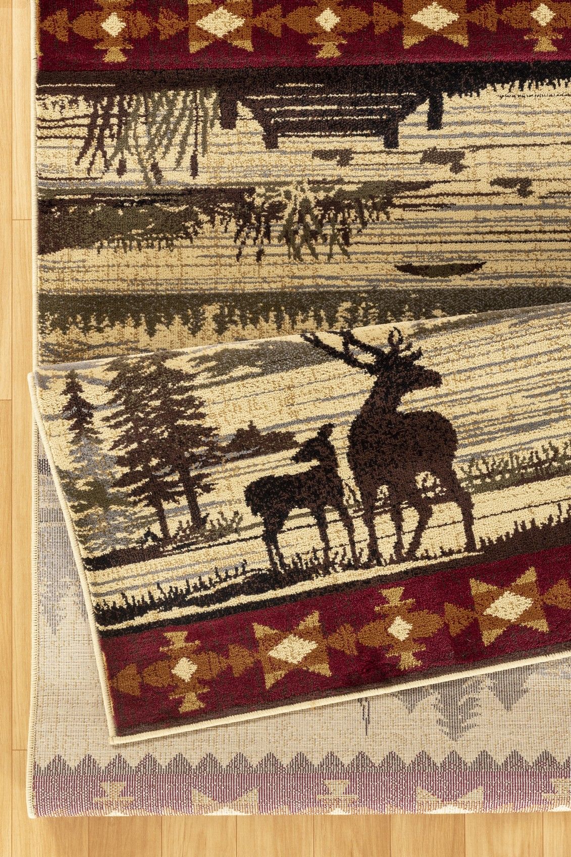 Alfombra estilo Lodge Nature's Nest de 1,60 m x 2,20 m, multicolor y crema