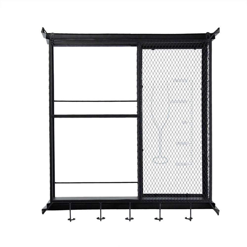 Estante flotante para vinoteca con portavasos y estantes de exhibición - Negro