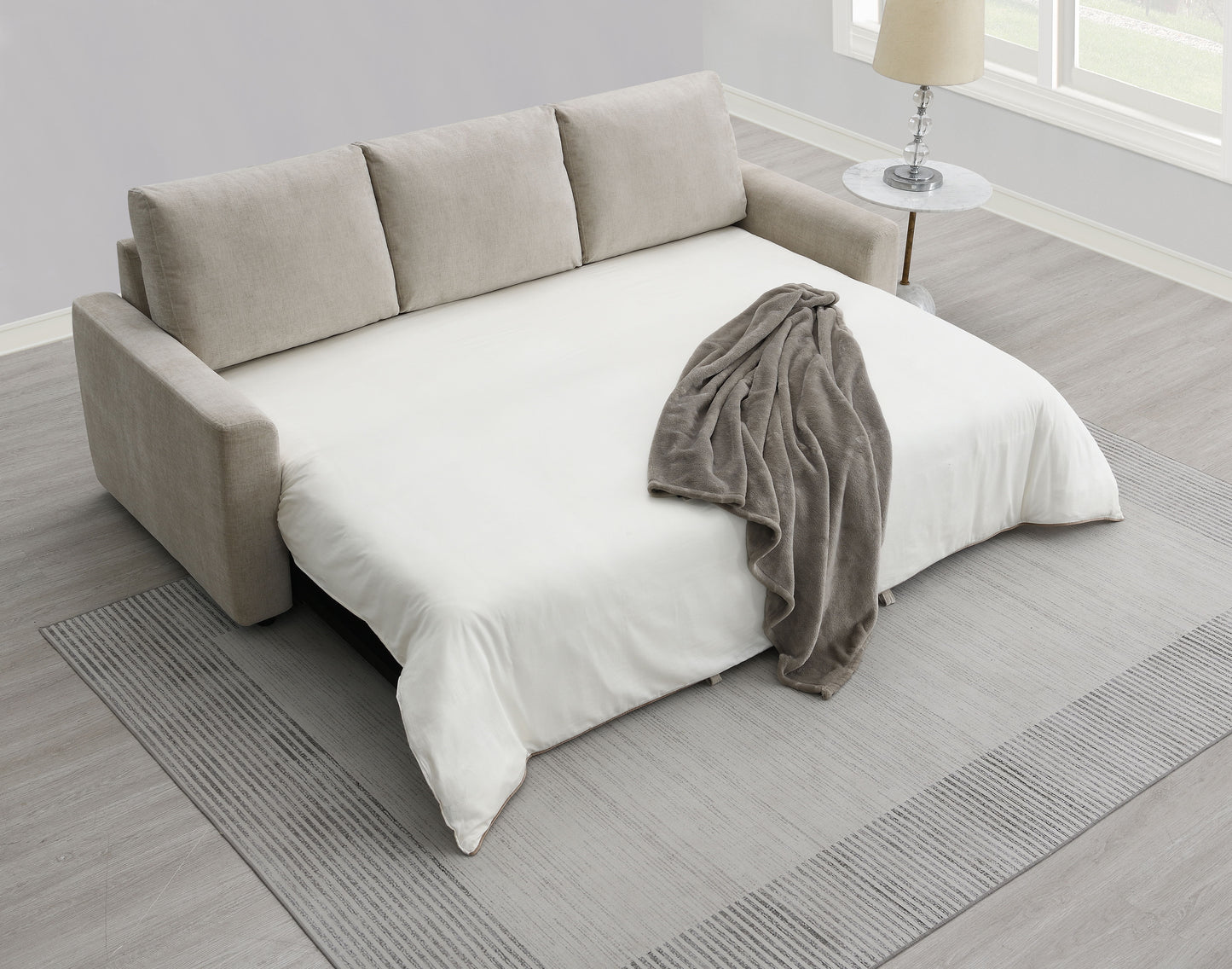 Leira - Sofá cama extraíble de lino - Beige