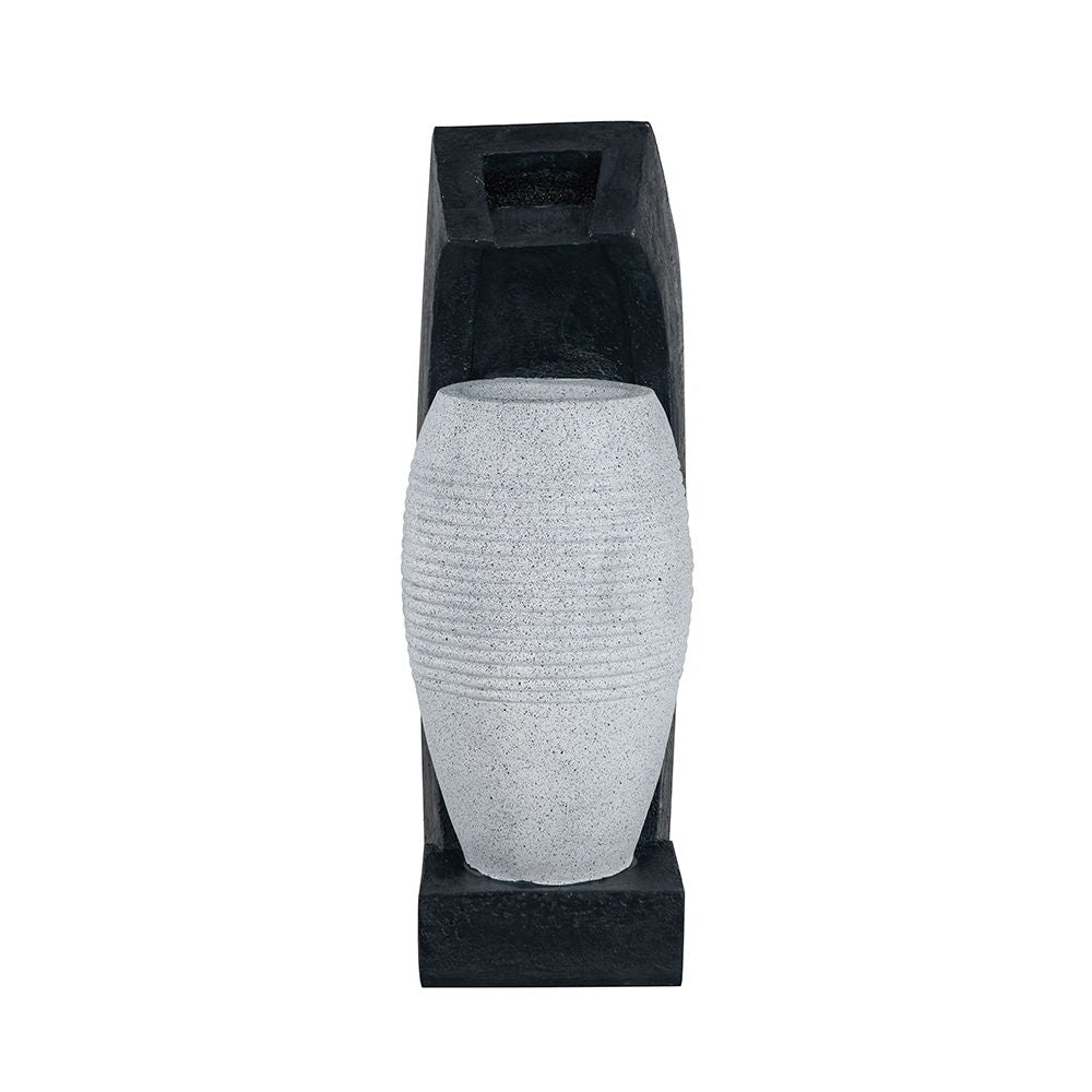 Fuente de agua con diseño de jarrón, con luz y bomba, para interior y exterior - Negro/Blanco