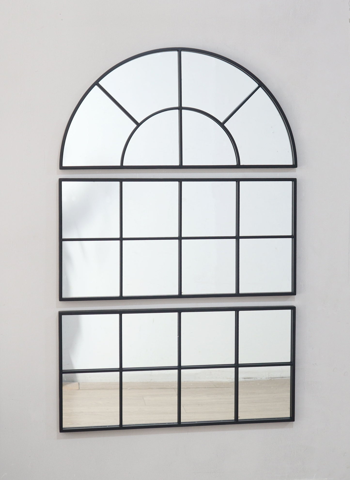 Espejo de pared grande arqueado con 3 secciones separadas - Negro