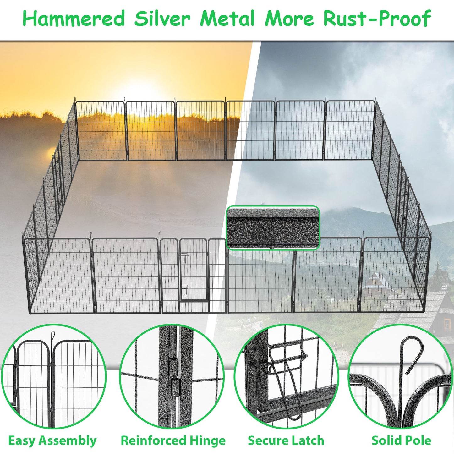 Corrales para perros de exterior con paneles plegables de altura, parque de juegos portátil de metal resistente para perros, cerca antioxidante para ejercicios en interiores con puertas para mascotas, corral de juegos para RV, patio de camping