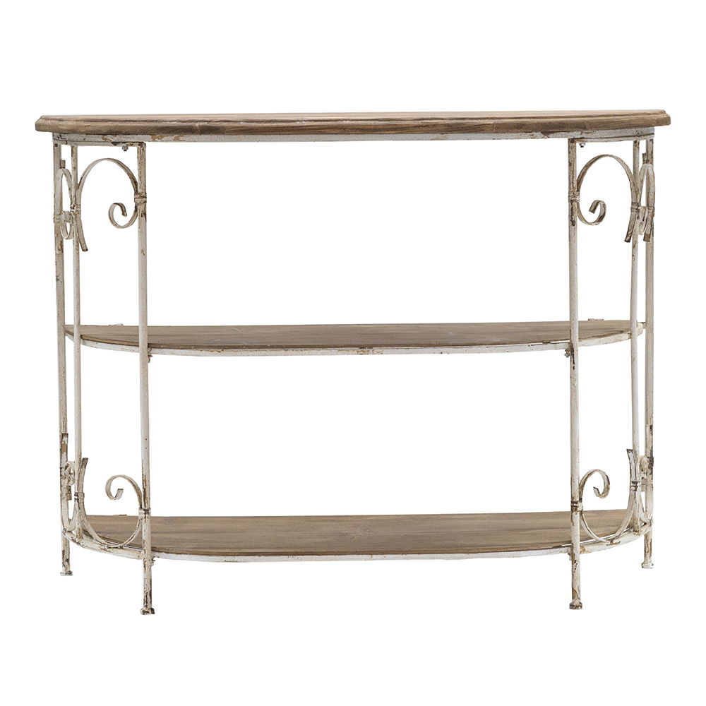 Estantería de madera de tres niveles con estructura de hierro ornamentada - Multicolor