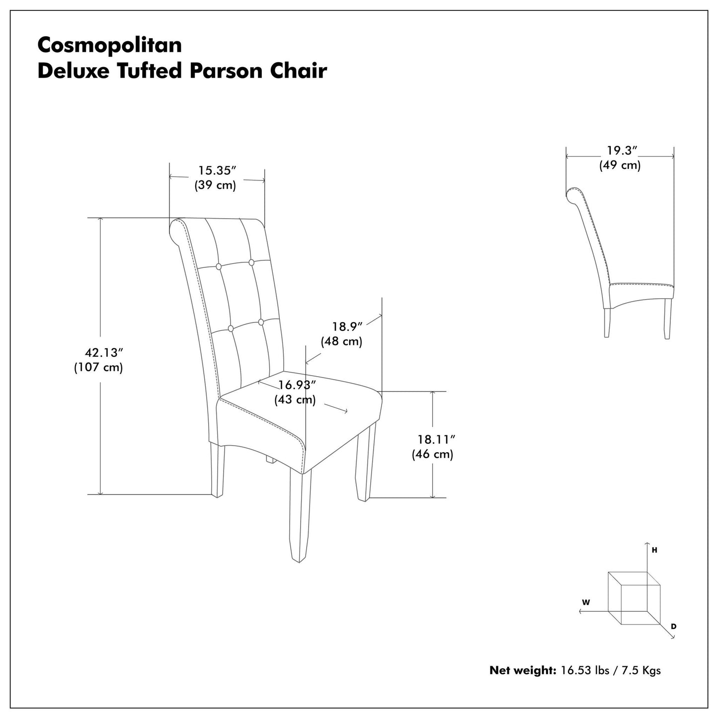 Cosmopolitan - Silla Parson de lujo con capitoné (juego de 2)