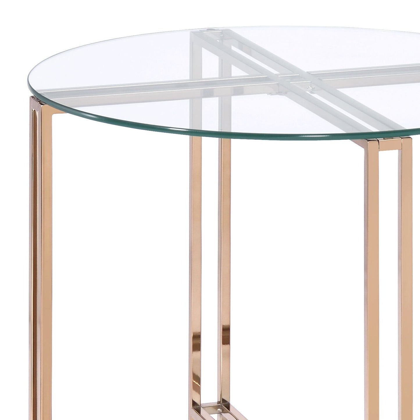 Veises - Mesa auxiliar con tapa de cristal transparente - Champán