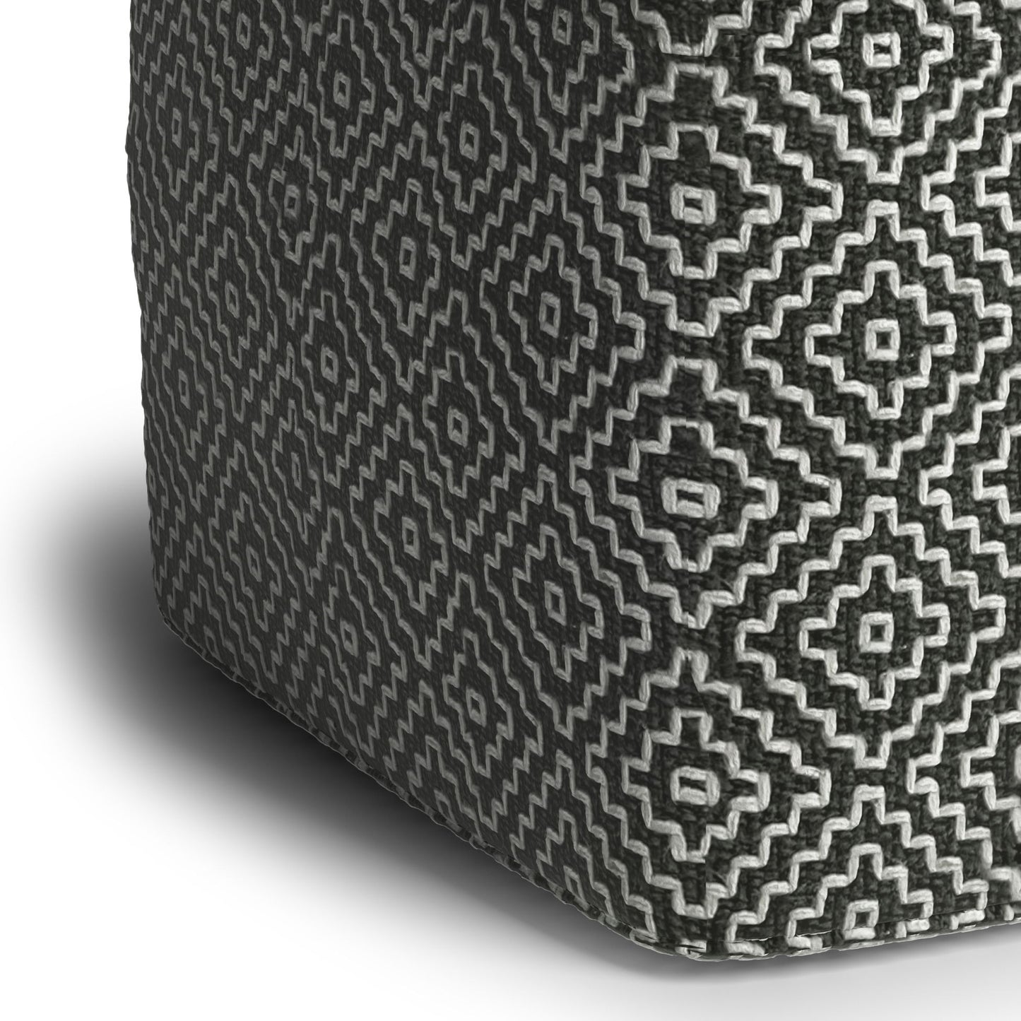 Briella - Puf cuadrado de tejido para exterior/interior - Gris/Blanco