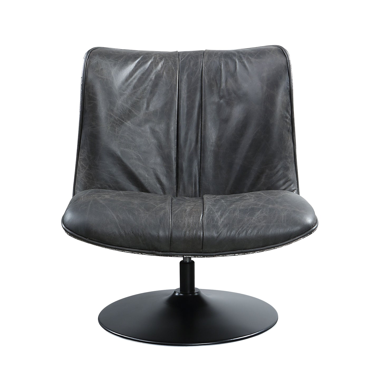 Piotr - Silla decorativa giratoria de cuero de grano superior - Negro
