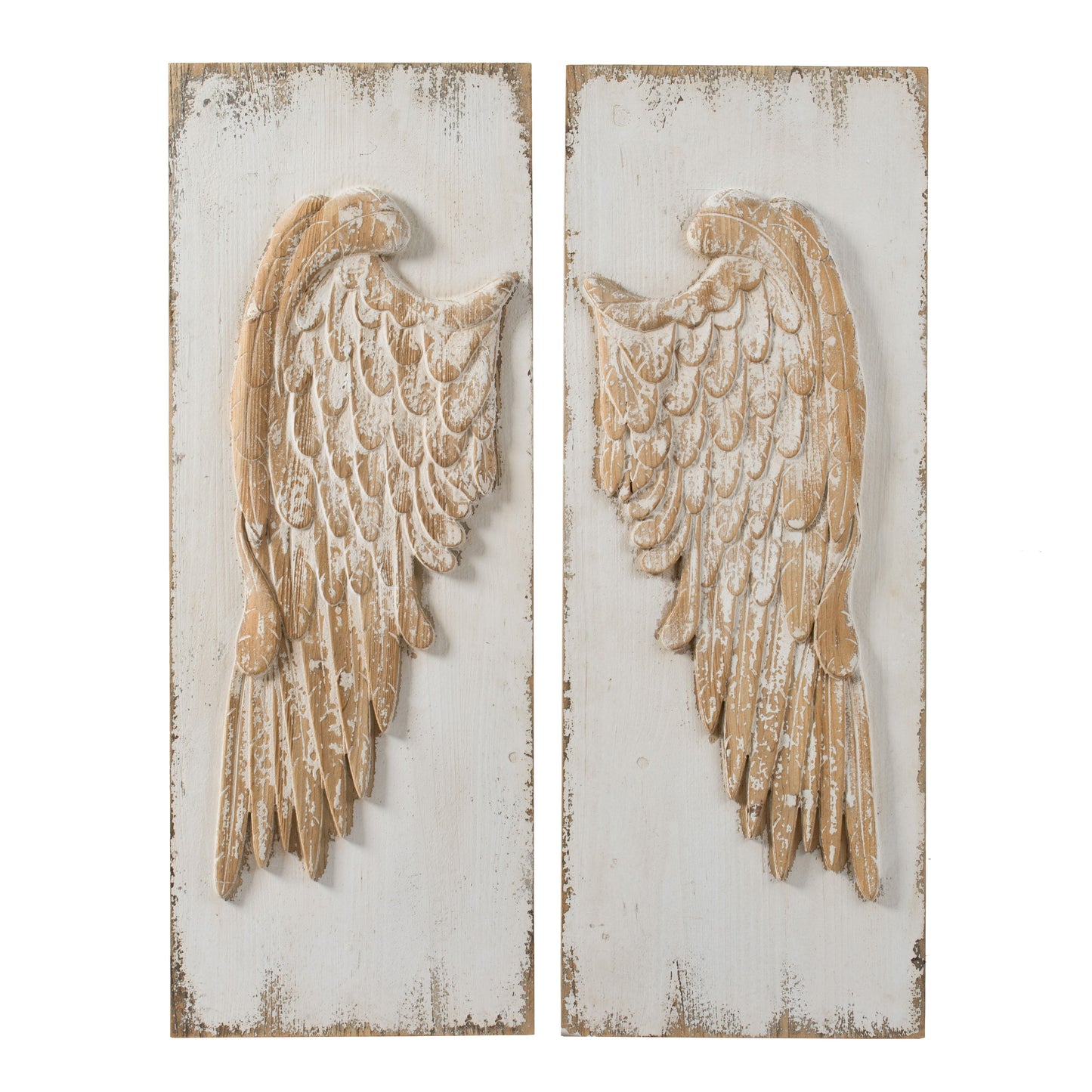 Paneles de pared con alas de plumas y arte colgante rectangular desgastado (juego de 2) - Multicolor