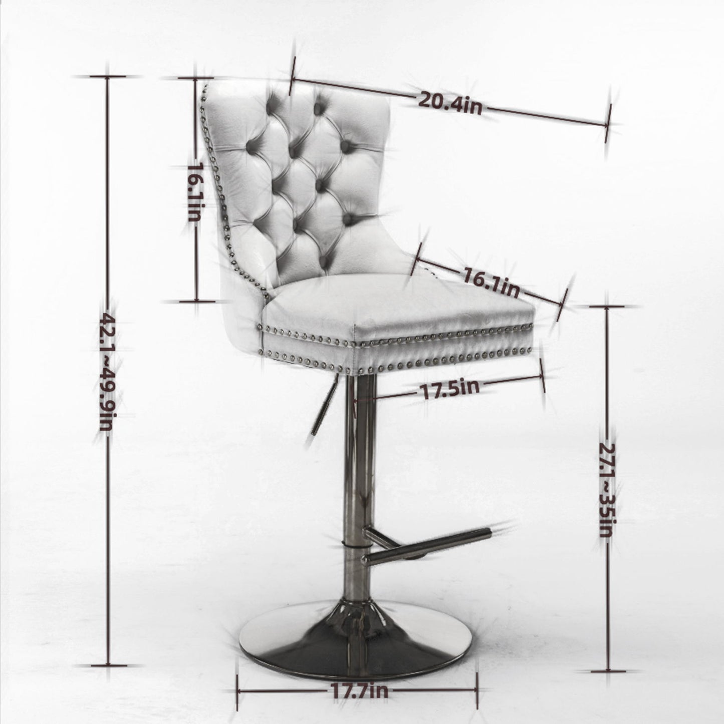 Taburetes de bar giratorios de terciopelo dorado grueso con altura de asiento ajustable de 63 a 84 cm. Taburetes de bar modernos tapizados con respaldo, cómodos y capitoné para el hogar, el pub y la isla de cocina (juego de 2).