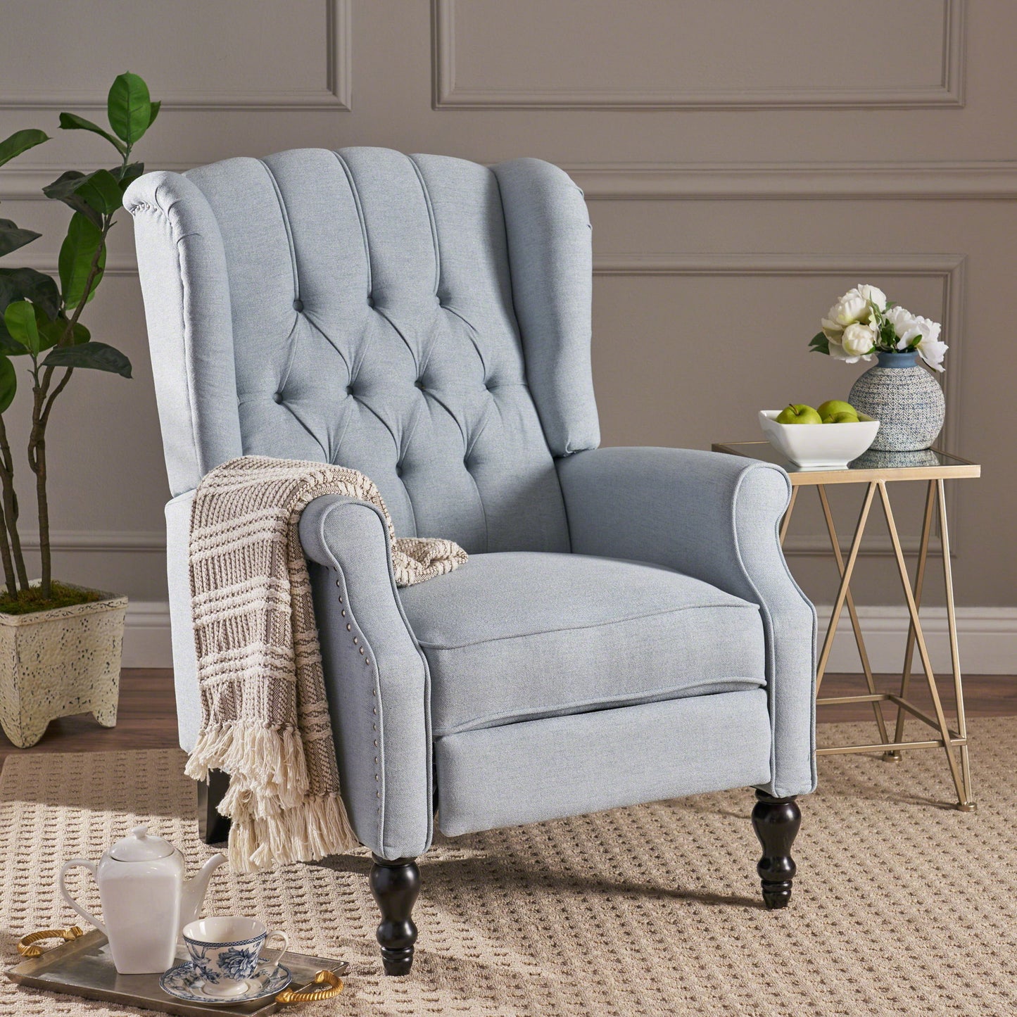 Armchair Recliner With Pushback Mechanism And Wingback Design