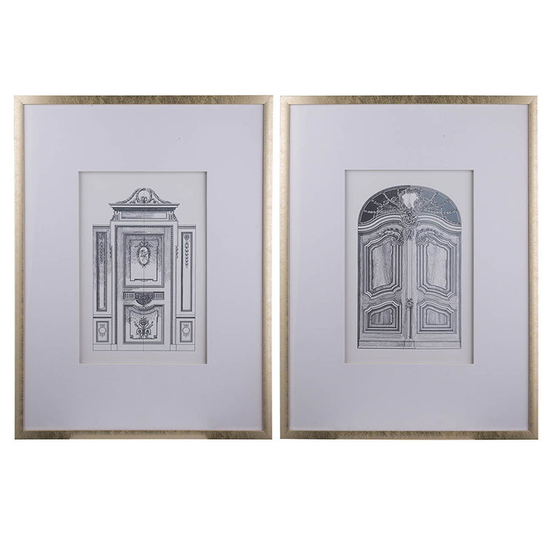 Arte de pared arquitectónico con lápiz falso, decoración de pared decorativa (juego de 2) - Plateado