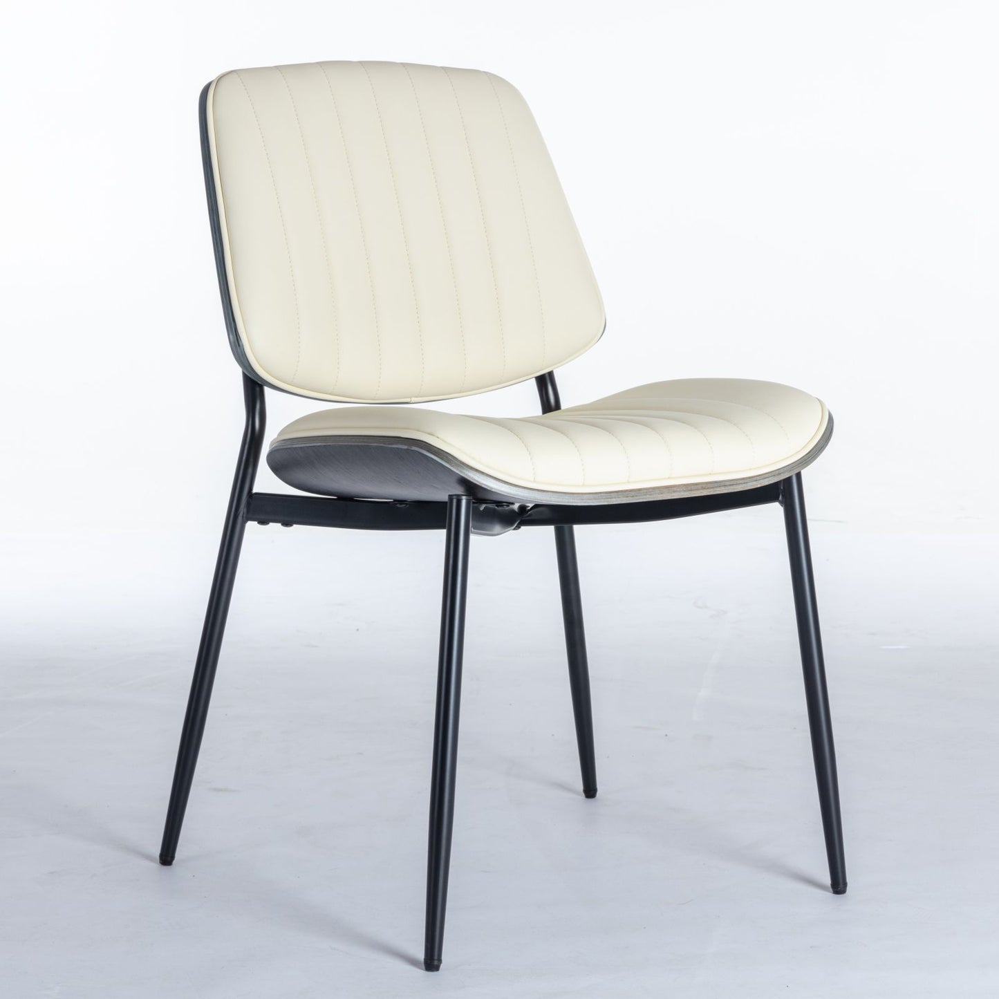Sillas de comedor (juego de 2) Silla de cuero sintético estilo retro moderno de mediados de siglo con respaldo de madera curvada de nogal, asiento tapizado, patas de metal y pie ajustable para cocina y comedor.