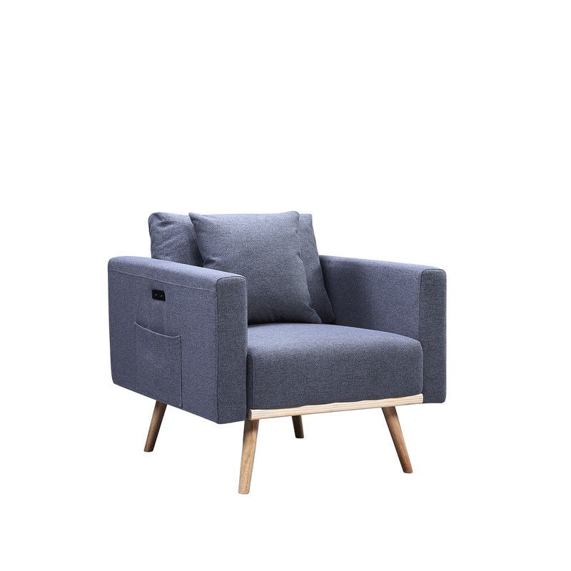 Easton - Silla de tela de lino con puertos de carga USB, bolsillos y almohadas