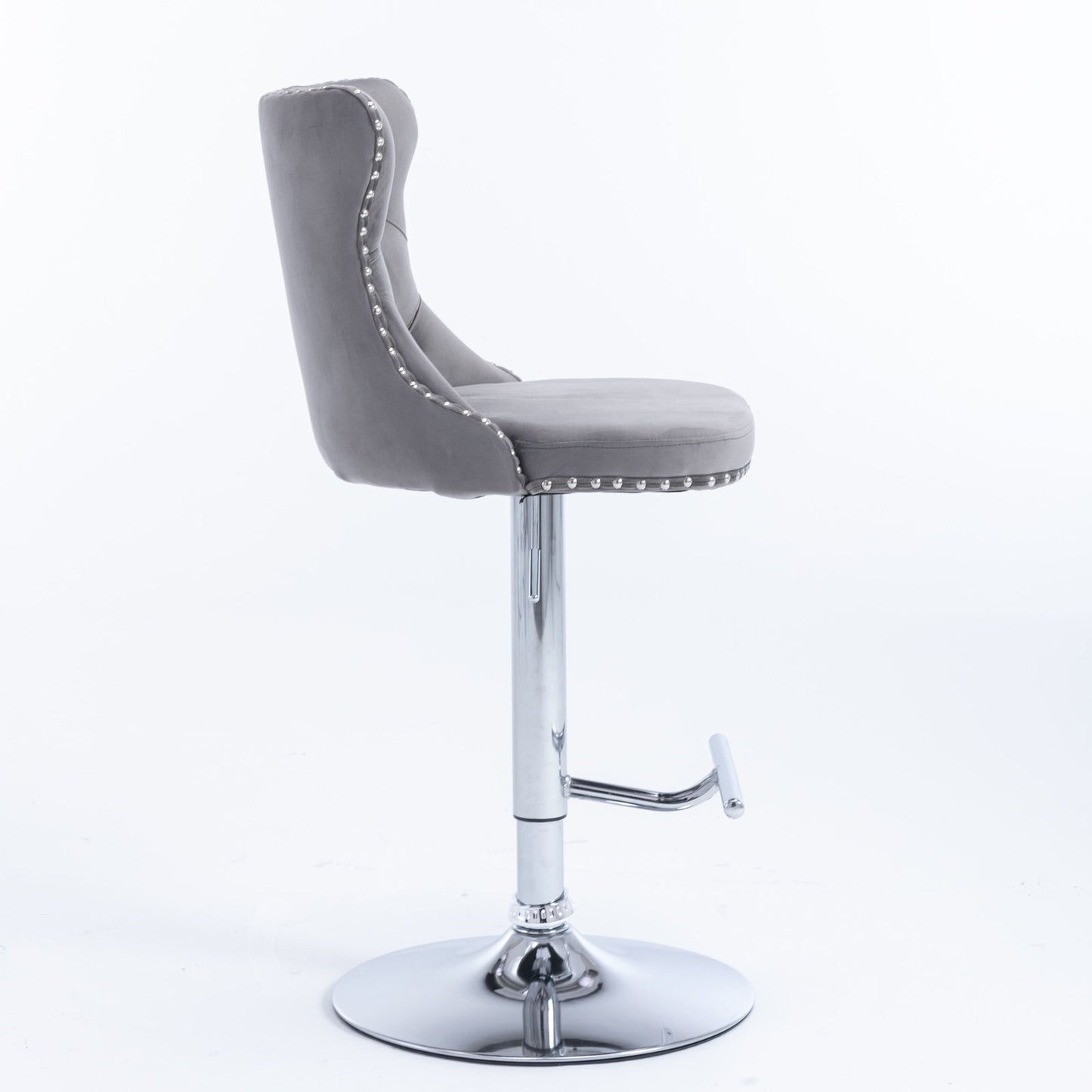 Taburetes giratorios de terciopelo con altura de asiento ajustable de 63 a 84 cm. Modernos taburetes de bar con base cromada y tapizados, cómodos y capitoné para el hogar, el pub y la isla de cocina (juego de 2).