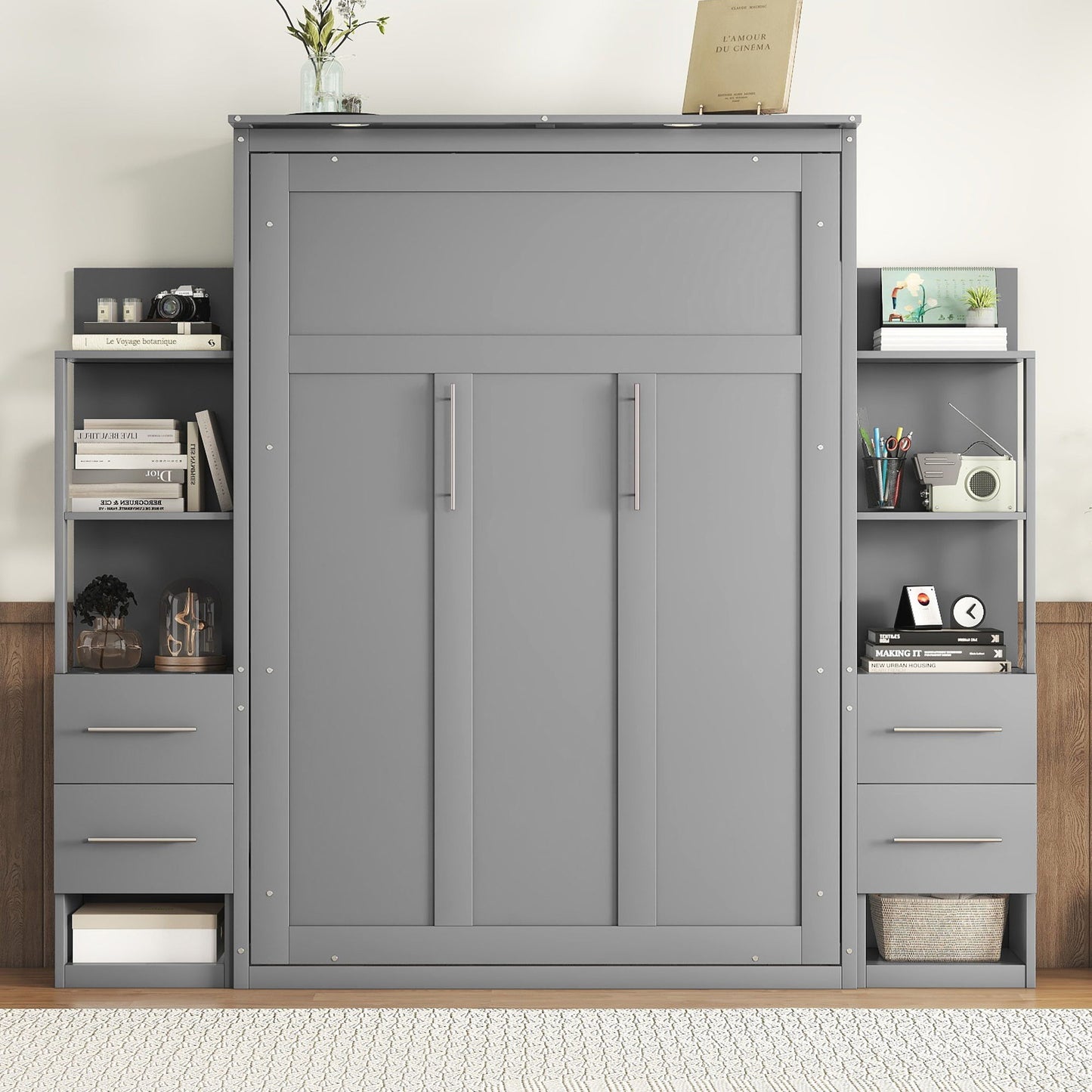 Murphy Wall Bed With LED Lights, Shelves And Drawers