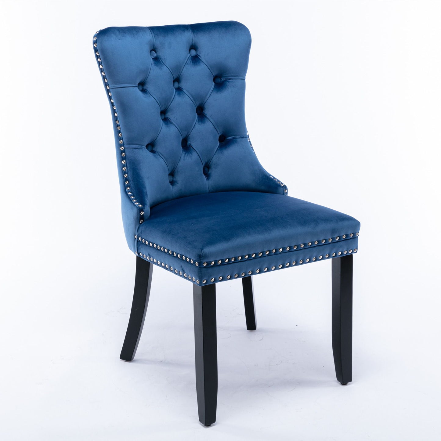 Nikki - Silla de comedor moderna y de alta gama, de madera maciza capitoné, tapizada en terciopelo, con patas de madera y ribete de tachuelas (juego de 2)