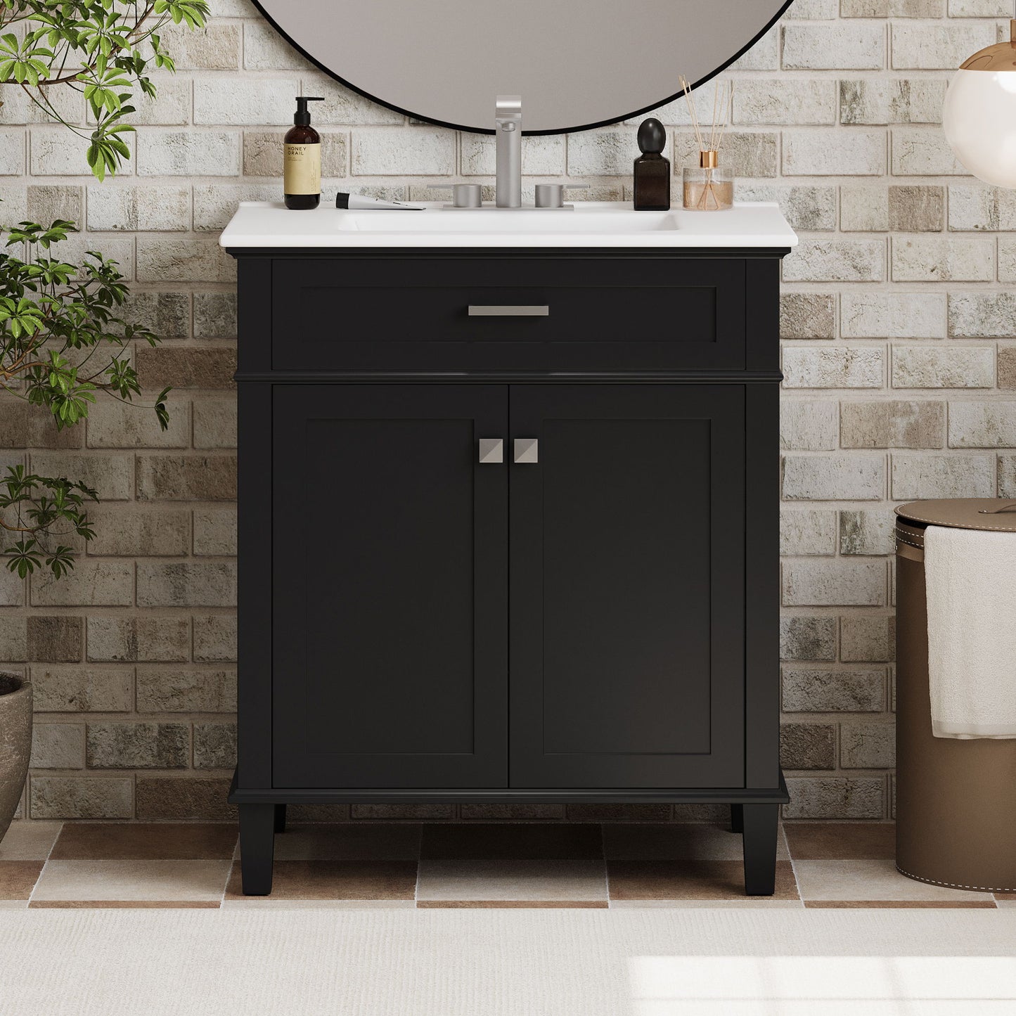 Mueble de baño con lavabo de cerámica, puerta de cierre suave y estantes ajustables