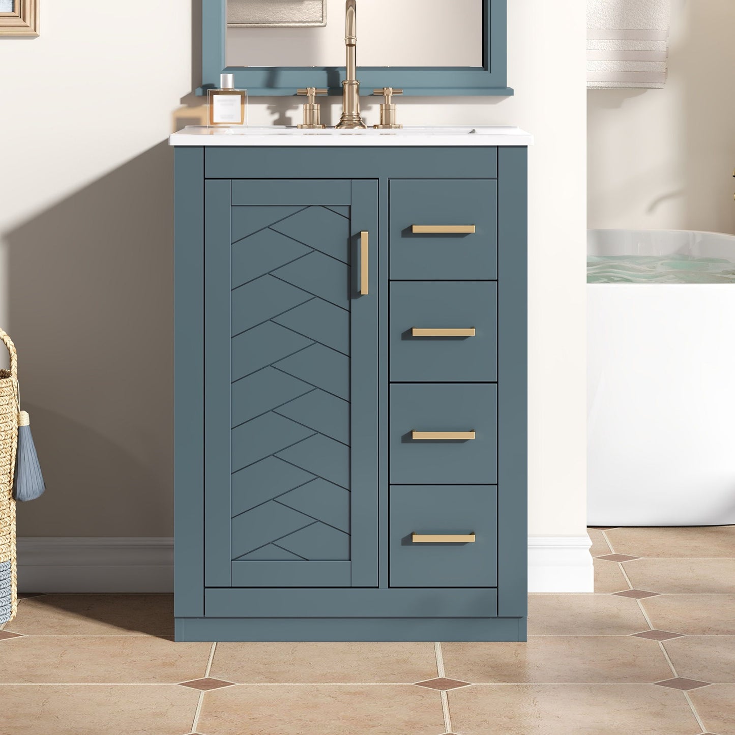 Modern Bathroom Vanity With 1 Door And 3 Drawers