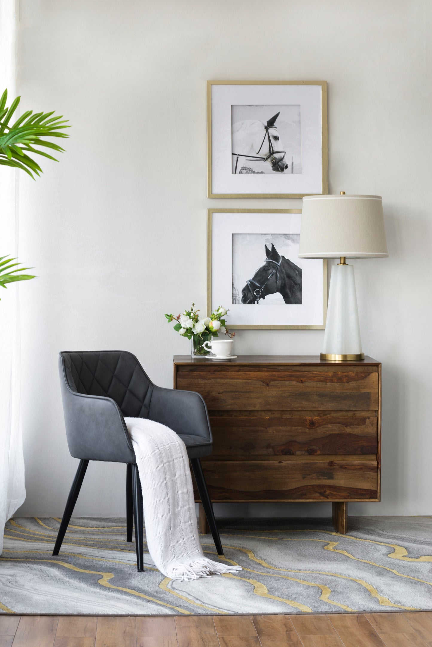 Arte de pared con estampado de caballo, decoración de pared (juego de 2) - Dorado/Blanco