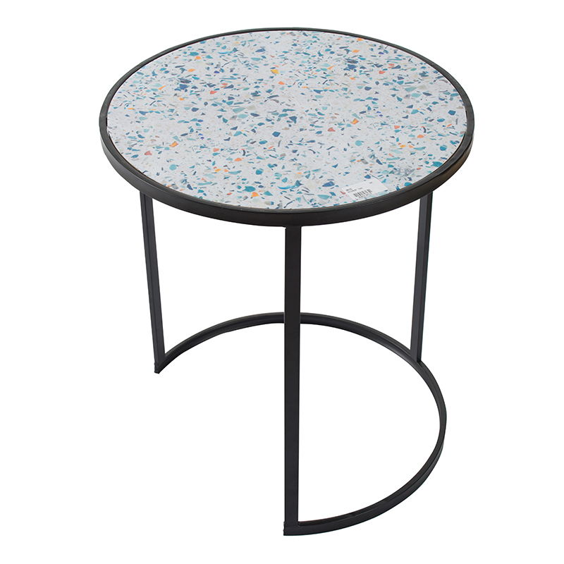 Mesa auxiliar redonda apilable con estructura metálica resistente para espacios pequeños, sala de estar y oficina (juego de 2) - Negro