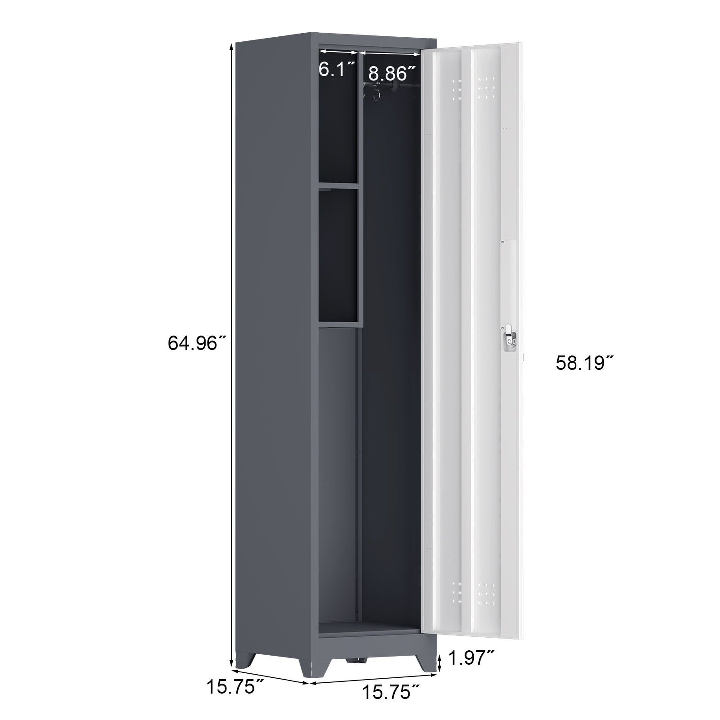 Broom Storage Cabinet Narrow Slim With Hooks And Shelves, Heavy-Duty