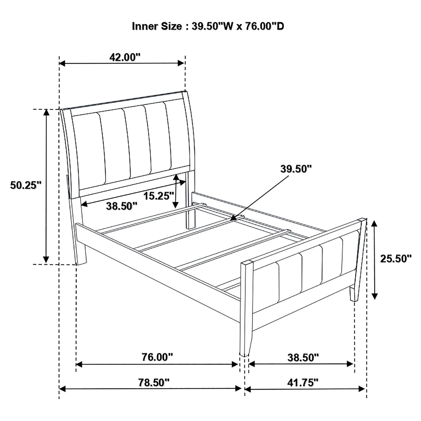 Twin Panel Bed With Headboard And Tapered Legs - Brown