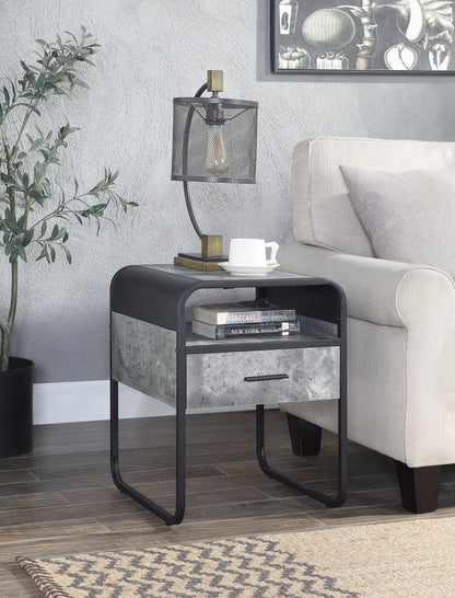 Raziela - Mesa auxiliar con cajón - Gris hormigón/Negro