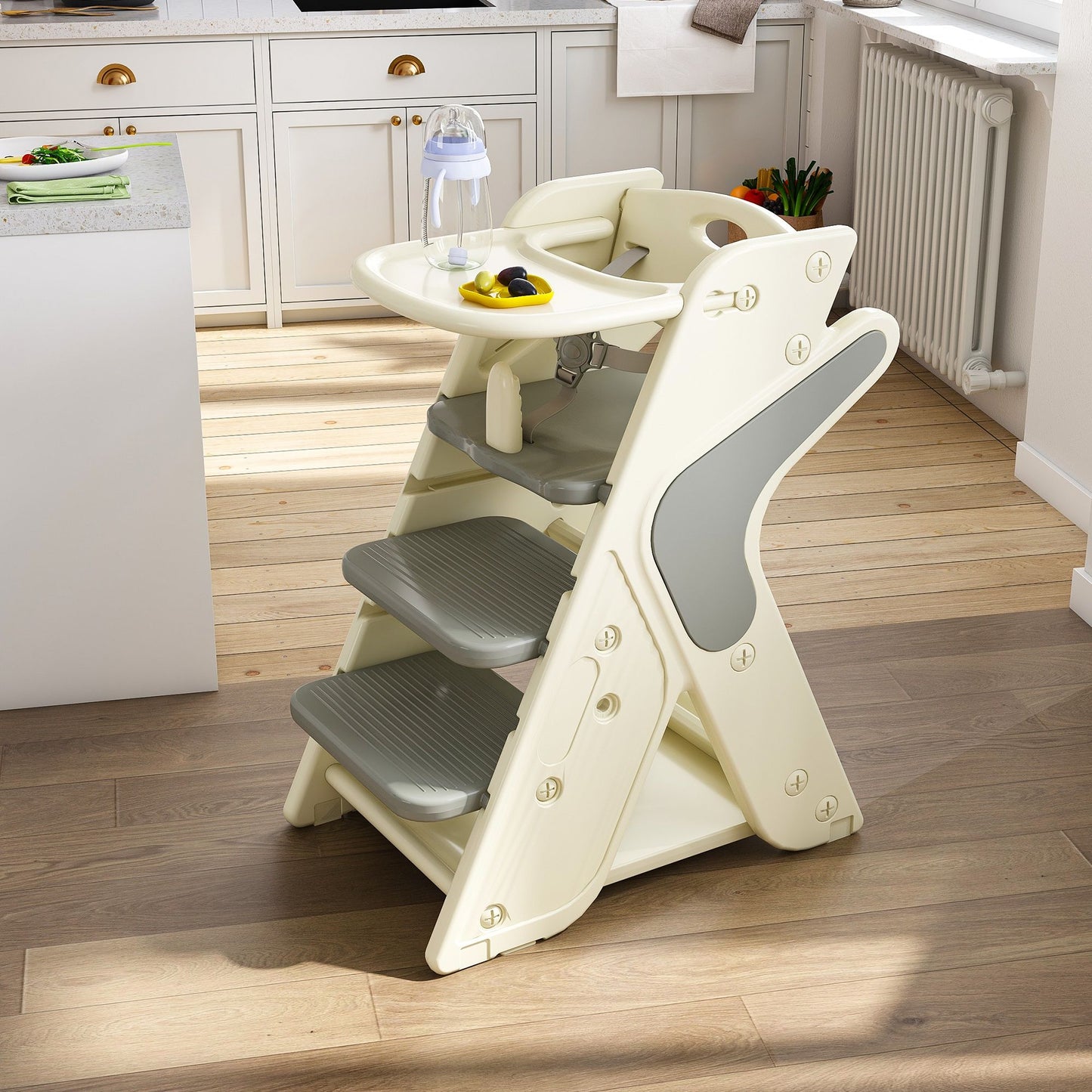Multifunctional Growing Up Dining Chair With Adjustable Height And 5 Point Seat Belts