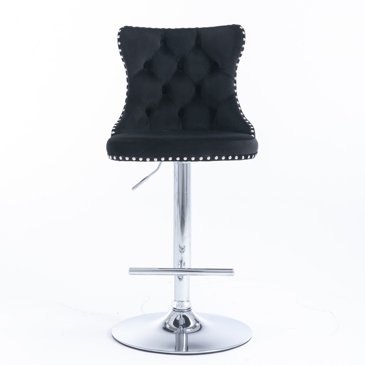 Taburetes giratorios de terciopelo con altura de asiento ajustable de 63 a 84 cm. Modernos taburetes de bar con base cromada y tapizados, cómodos y capitoné para el hogar, el pub y la isla de cocina (juego de 2).