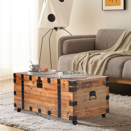 Mesa auxiliar con cuatro ruedas y gran capacidad de almacenamiento - Natural/Negro