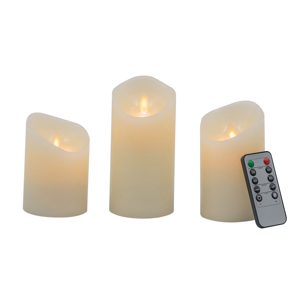 Velas LED parpadeantes con temporizador remoto (juego de 3) - Marfil