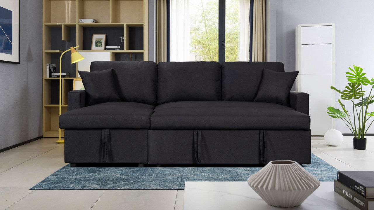 Paisley - Fabric Reversible Sleeper Sectional Sofa With Storage Chaise