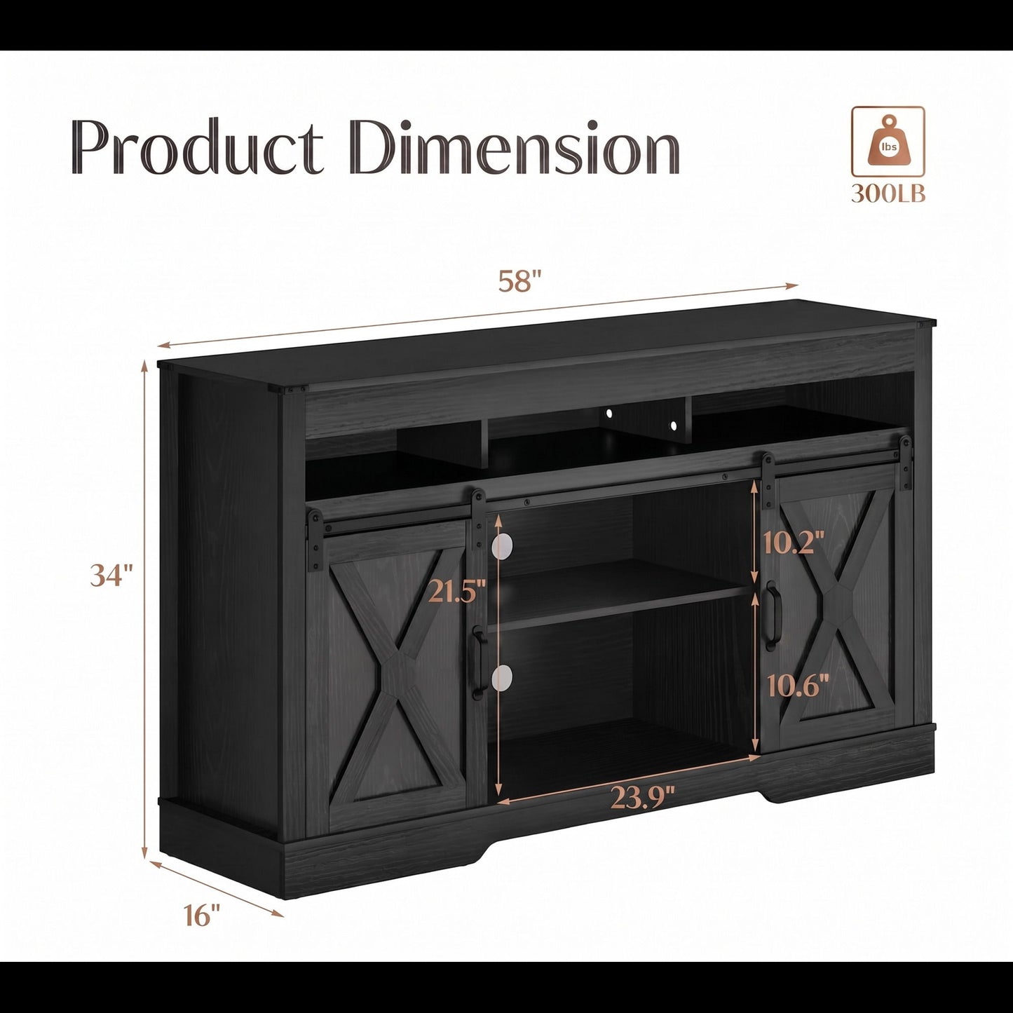 Farmhouse TV Stand With Sliding Barn Doors & Adjustable Storage