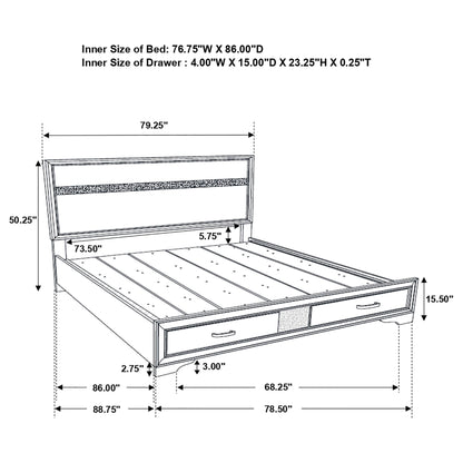 California King Storage Platform Bed With 2 Drawer - White