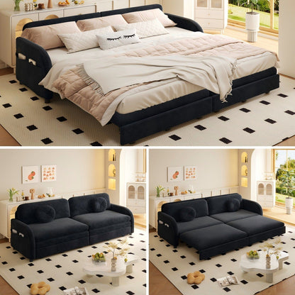 Upholstered Pull Out Couch With Side Pocket & USB Port