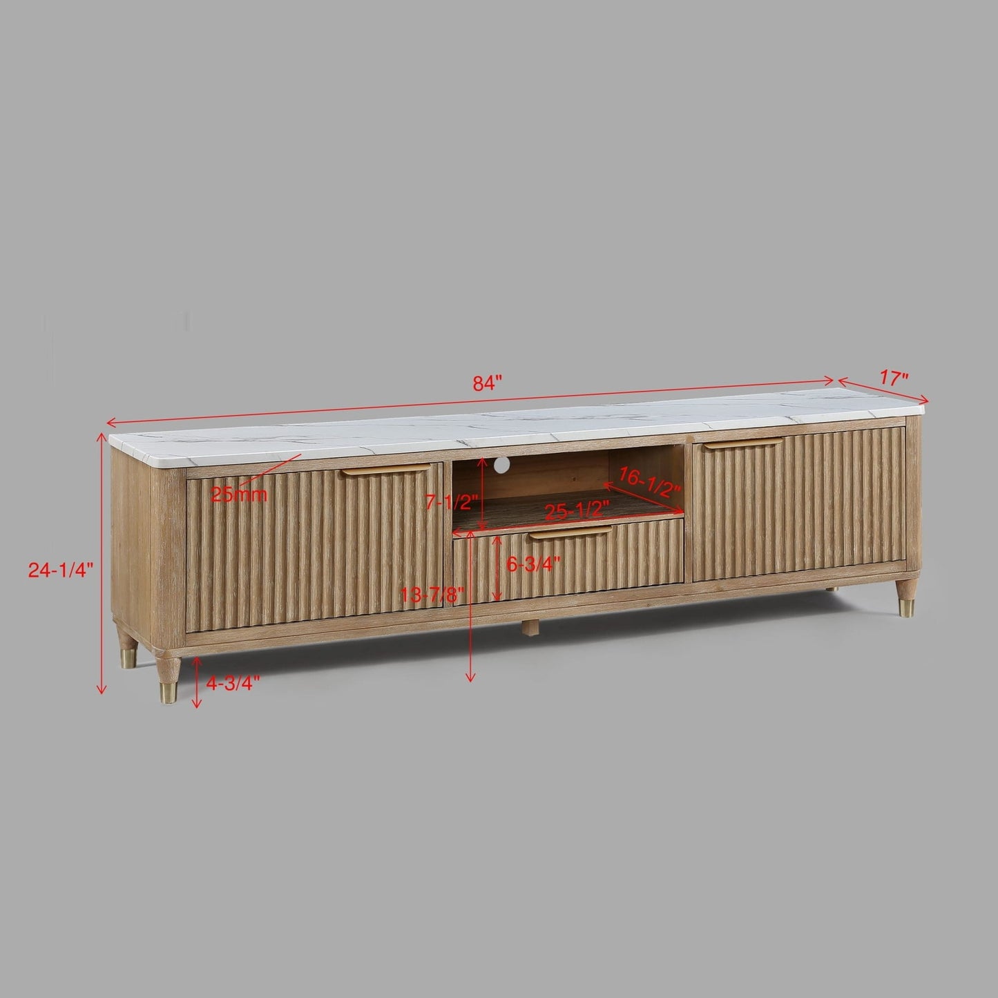 Fluted TV Stand With Accents - Natural Wood / White