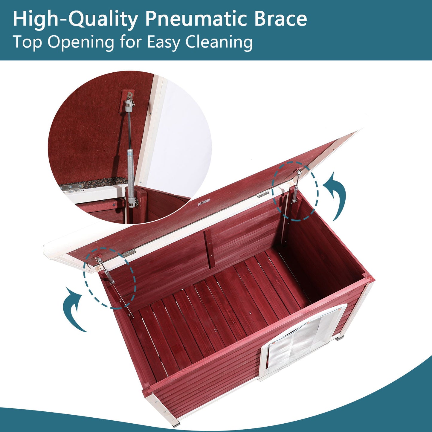 Caseta para perro de madera mediana para exterior, techo impermeable, suelo elevado y patas de plástico ajustables.
