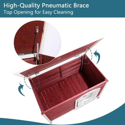 Caseta para perro de madera mediana para exterior, techo impermeable, suelo elevado y patas de plástico ajustables.