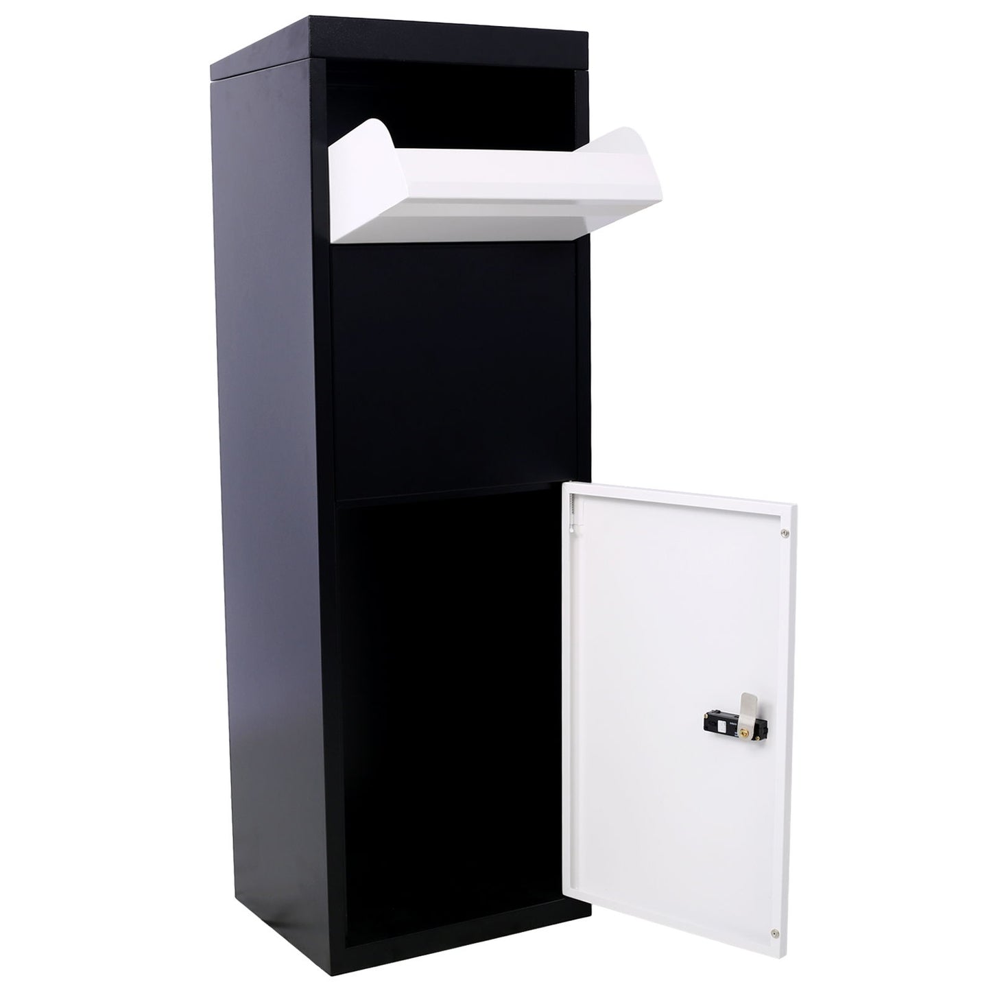 Buzón de acero galvanizado para entrega de paquetes, con cerradura con código y herrajes de montaje, para porche exterior, con acceso a la acera - Blanco/Negro
