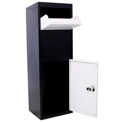 Buzón de acero galvanizado para entrega de paquetes, con cerradura con código y herrajes de montaje, para porche exterior, con acceso a la acera - Blanco/Negro